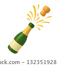 3D champagne bottle popping with splash 132351928