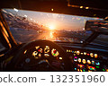 Street racing. Driver's perspective from inside a sports car, professional racer racing at high speed on the track. Hands on the steering wheel and illuminated dashboard, selective focus 132351960