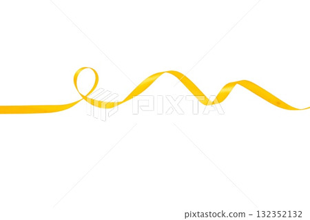 Twisted satin ribbon in golden-yellow color isolated on white background. Elegant decorative element for packaging, branding and festive web banners. Twisted satin ribbon in golden-yellow color isolated on white background. Elegant decorative element for packaging, branding and festive web banners. 132352132