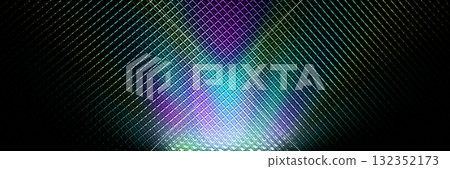 Wide horizontal banner with multicolor neon glow on a diamond grid. Clean promo background suited for Cyber Monday use. Wide horizontal banner with multicolor neon glow on a diamond grid. Clean promo background suited for Cyber Monday use. 132352173