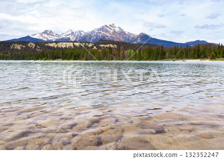 Scenic view to cyan cold waters of the mountain lake. 132352247