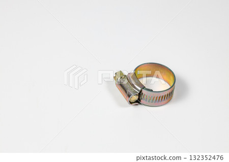 Steel Worm Gear Hose Clamp, Screw clamp or Hose clamps or Steel clamps isolated on white background.  132352476