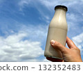 Milk bottle against sky and cloud 132352483