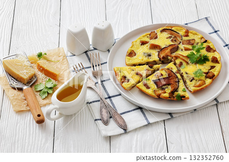 tasty porcini mushroom parmesan omelette, top view 132352760