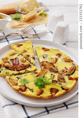 tasty porcini mushroom parmesan omelette, top view 132352762