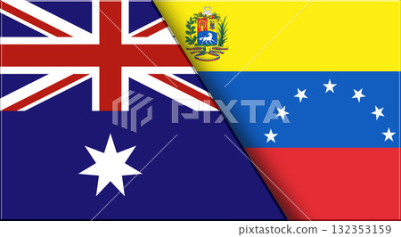 Flags of Australia and Venezuela. United States and Venezuelan flags on Fabric 132353159