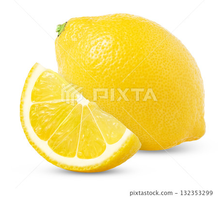 Natural organic lemon fruit sliced isolated on white background. 132353299