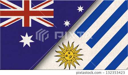 Flags of Australia and Uruguay. Australian and Uruguayan National flag on Fabric 132353423