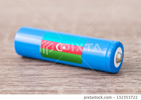 Rechargeable li-ion battery with flag of Azerbaijan. Production of lithium batteries in Azerbaijan 132353722