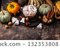 Halloween hot chocolat with ghost marshmellow 132353808