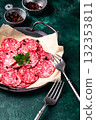 Sliced spicy tasty salami sausage 132353811