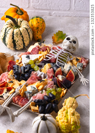Assortment of cheese and meat appetizers 132353825