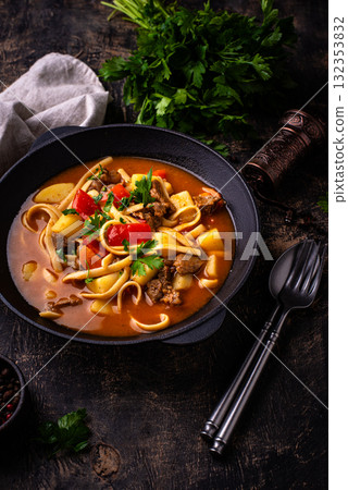 Lagman with beef and vegetables 132353832
