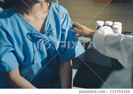 Male doctors shake hands with patients encouraging each other and praying for blessings. To offer love, concern, and encouragement while checking the patient's health. concept of medicine 132354188