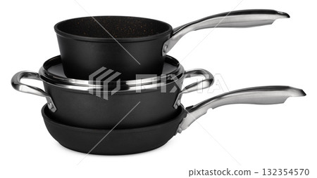New set of black cookware isolated on white New set of black cookware isolated on white 132354570