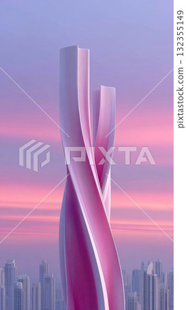 A modern architectural structure with a unique design featuring multiple curved elements that resemble stylized trees or organic forms. A modern architectural structure with a unique design featuring multiple curved elements that resemble stylized trees or organic forms. 132355149