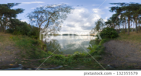 HDRI seamless spherical 360-degree panorama of river along a forested area. 360 degree panorama of a river along a forested area and a country path HDRI seamless spherical 360-degree panorama of river along a forested area. 360 degree panorama of a river along a forested area and a country path 132355579