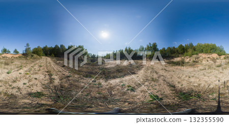 360 degree panorama of a sand quarry or sand path amidst a forest. HDRI seamless spherical 360-degree panorama of sand quarry 360 degree panorama of a sand quarry or sand path amidst a forest. HDRI seamless spherical 360-degree panorama of sand quarry 132355590