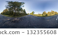 HDRI seamless spherical 360-degree panorama of asphalt country road. 360 degree panorama of road along a field and forest 132355608