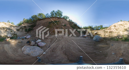 360 degree panorama of a sand quarry and stones amidst a forest. HDRI seamless spherical 360-degree panorama of sand quarry 132355610