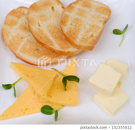 Sliced bread with cream cheese and butter for breakfast Sliced bread with cream cheese and butter for breakfast 132355812