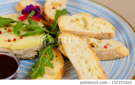 Tuscan appetizer croutons pate croutons with chicken liver. Closeup. Tuscan appetizer croutons pate croutons with chicken liver. Closeup. 132355820