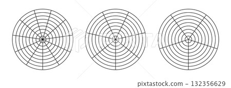 Polar grid with segments, concentric circles. Wheel of life. Coaching tool simple for visualizing all areas of life. Circle diagram of life style balance. Black blank of graph paper. Polar grid with segments, concentric circles. Wheel of life. Coaching tool simple for visualizing all areas of life. Circle diagram of life style balance. Black blank of graph paper. 132356629