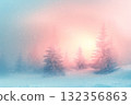 Winter landscape with soft pastel colors and snow-covered trees featuring copy space for design 132356863