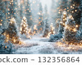 Winter landscape with snow-covered trees and bokeh lights, ideal for holiday season design with copy space 132356864