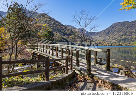 Lake Yunoko in autumn, Oku-Nikko, Lakeside bridge 132356869