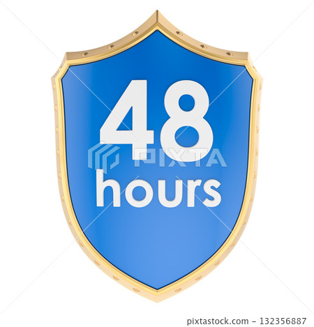 Shield 48 hours. Guarantee or protection, concept. 3D rendering Shield 48 hours. Guarantee or protection, concept. 3D rendering 132356887