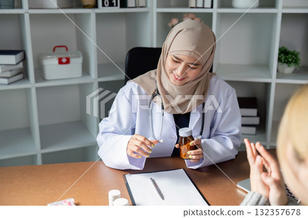 Pharmaceutical Counseling and Patient Trust. A healthcare professional provides medication information, reinforcing the patient-provider relationship. Pharmaceutical Counseling and Patient Trust. A healthcare professional provides medication information, reinforcing the patient-provider relationship. 132357678