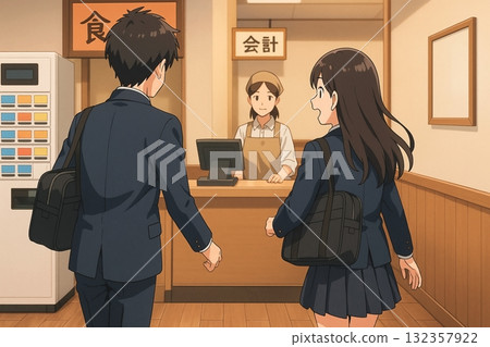 放學後,學生前往餐廳付款的場景 放學後,學生前往餐廳付款的場景 132357922