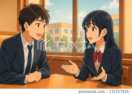 學生在咖啡館聊天的寧靜午後 學生在咖啡館聊天的寧靜午後 132357926