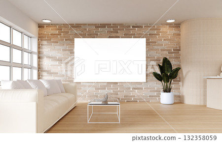 Minimalist modern living room with a blank canvas, 3D render illustration 132358059