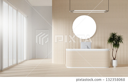 Reception Desk in a Minimalist Environment, 3D Render Illustration Reception Desk in a Minimalist Environment, 3D Render Illustration 132358068