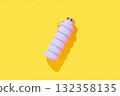 Collapsible reusable lilac water bottle on yellow background. Sustainability, eco-friendly lifestyle 132358135