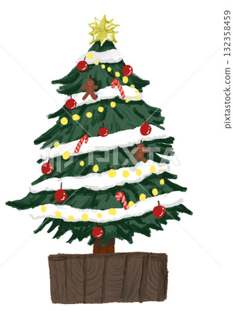 手繪繪本風格的聖誕樹 132358459