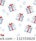 Seamless Christmas pattern with gift boxes and snowflakes 132358826