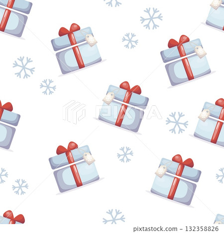 Seamless Christmas pattern with gift boxes and snowflakes 132358826