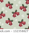 Seamless Christmas pattern with red bells and snowflakes 132358827