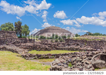Teotihuacan in Mexico, showcasing iconic ancient pyramids and cultural heritage. Tourism, adventure, and historic exploration concept 132358829