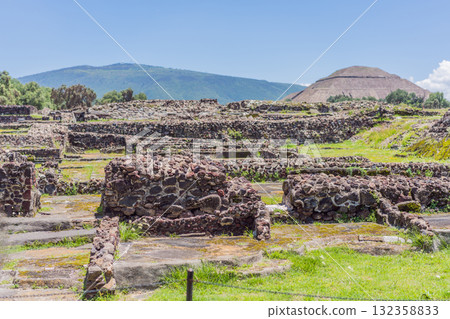 Teotihuacan in Mexico, showcasing iconic ancient pyramids and cultural heritage. Tourism, adventure, and historic exploration concept 132358833