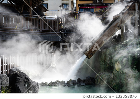 Kusatsu Onsen: Steam rising from the Yubatake Kusatsu Onsen: Steam rising from the Yubatake 132358870