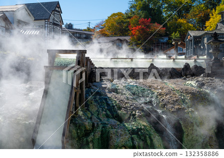 Autumn at Kusatsu Onsen: Steam rising from the Yubatake Autumn at Kusatsu Onsen: Steam rising from the Yubatake 132358886