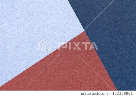 Geometric navy blue, sky and red texture paper background for presentation, banner or card design template 132358961