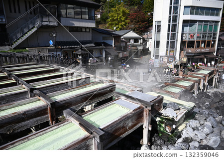 Kusatsu Onsen: Steam rising from the Yubatake Kusatsu Onsen: Steam rising from the Yubatake 132359046