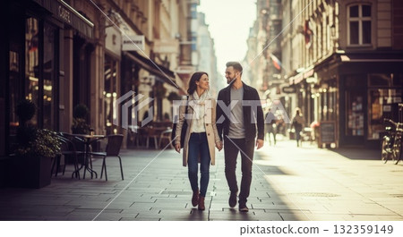 棕褐色調的歐洲街角－充滿行人的復古午後 132359149