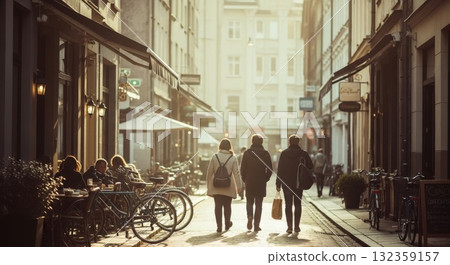 Sepia-toned European street corner - A retro afternoon filled with pedestrians Sepia-toned European street corner - A retro afternoon filled with pedestrians 132359157
