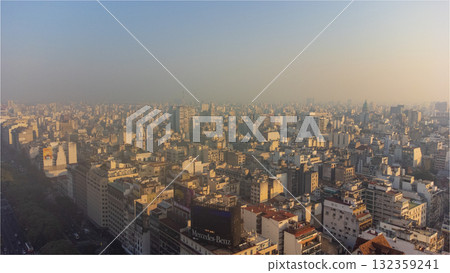 Aerial view of the Obelisk, icon of the city of Buenos Aires in Argentina. 132359241